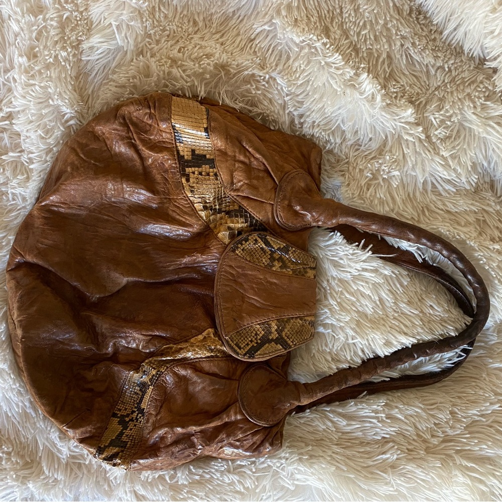 Brown leather and python skin bag Tylie Malibu